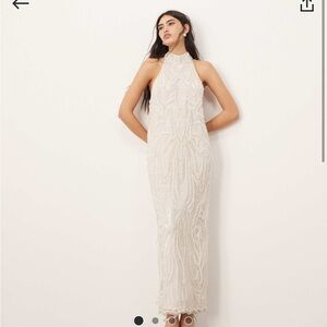 Chic Ivory Beaded Maxi Dress